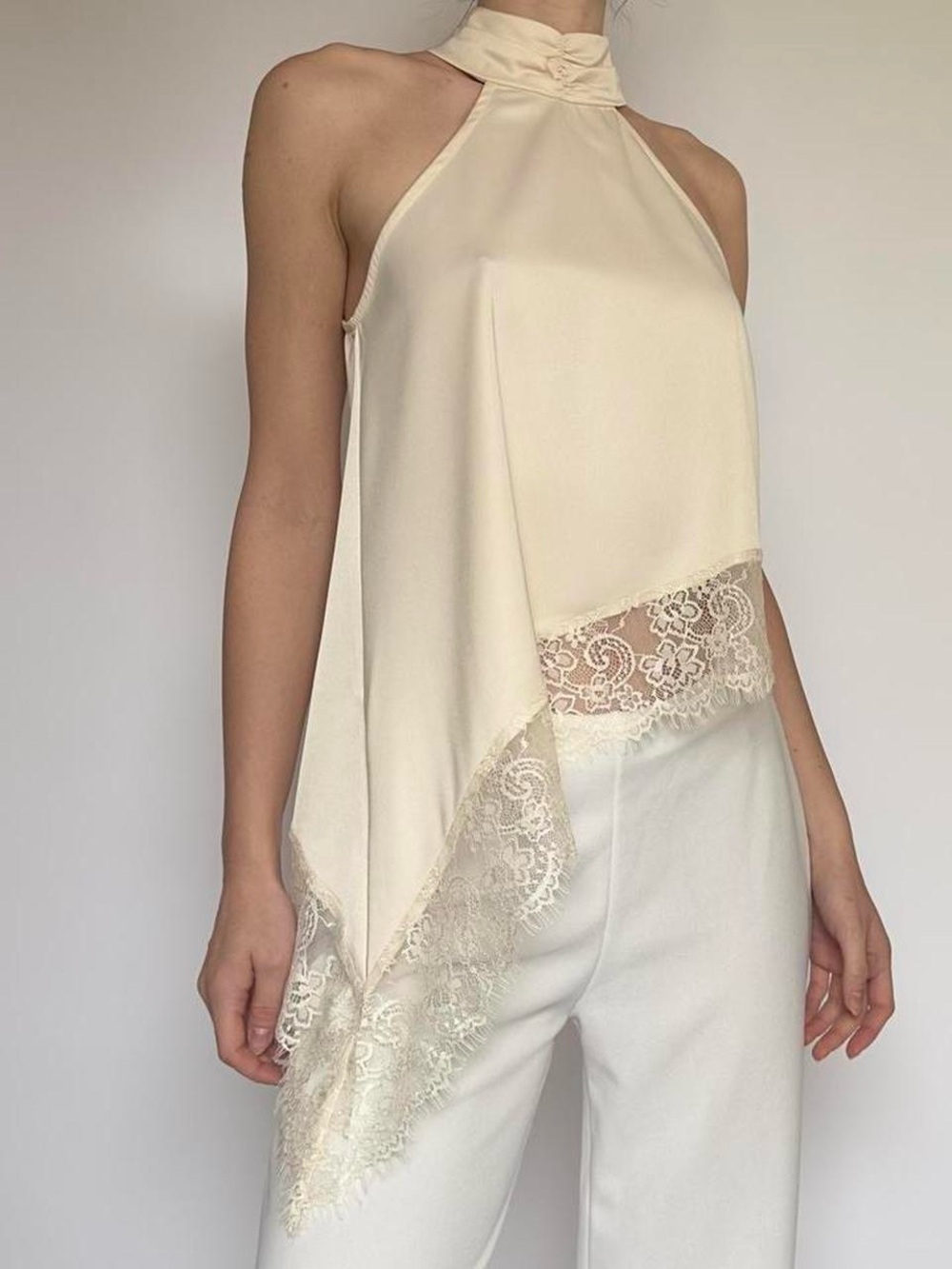 Cream Lace-Trim Top